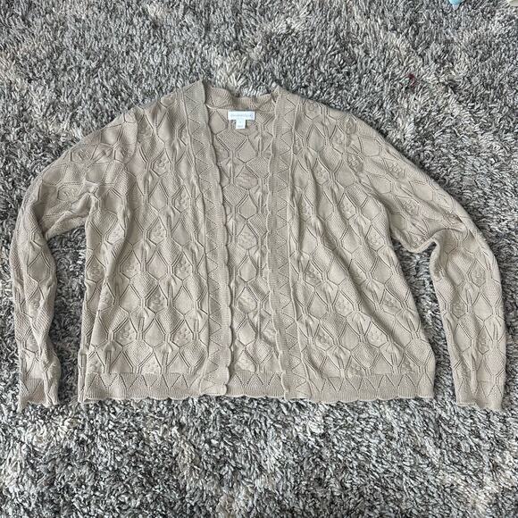 Charter Club Popcorn Bauble Knit Eyelet Open Cardigan Sweater Beige L Lagenlook - Picture 3 of 8